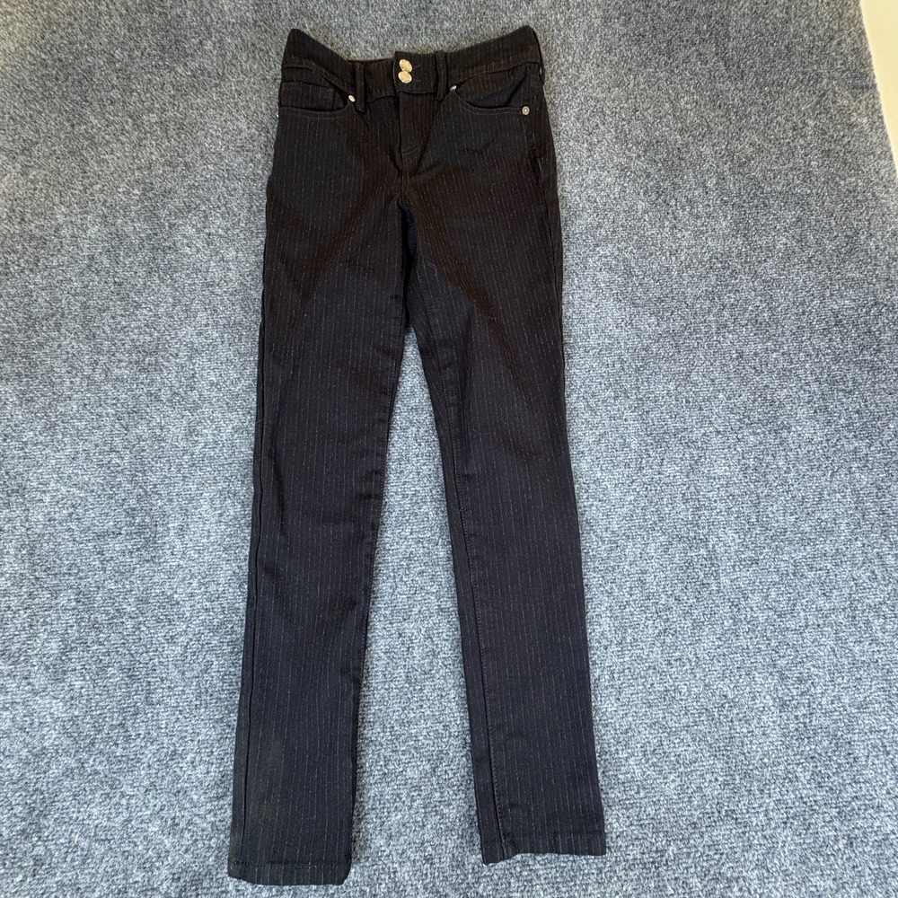 Anne Klein Jeans Pants Womens 27x26‎ Black Pinstripe Viscose Mid Rise Slim Fit